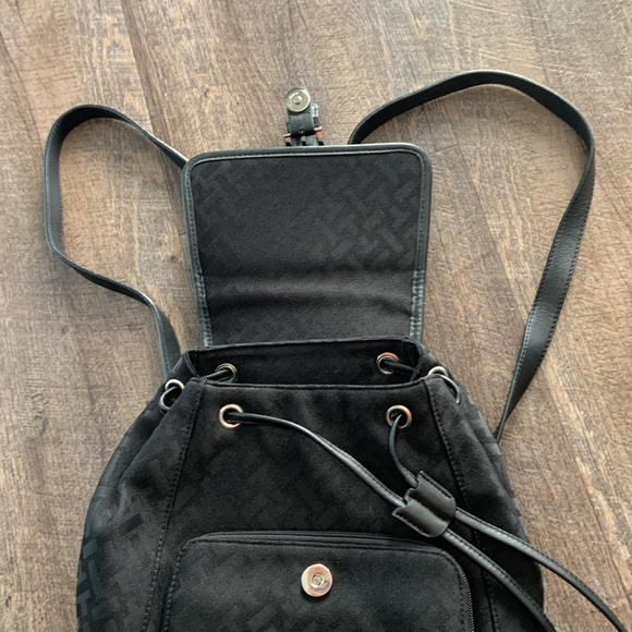 Talbots Black Flap Close Small Backpack Bag Leather - Picture 3 of 13